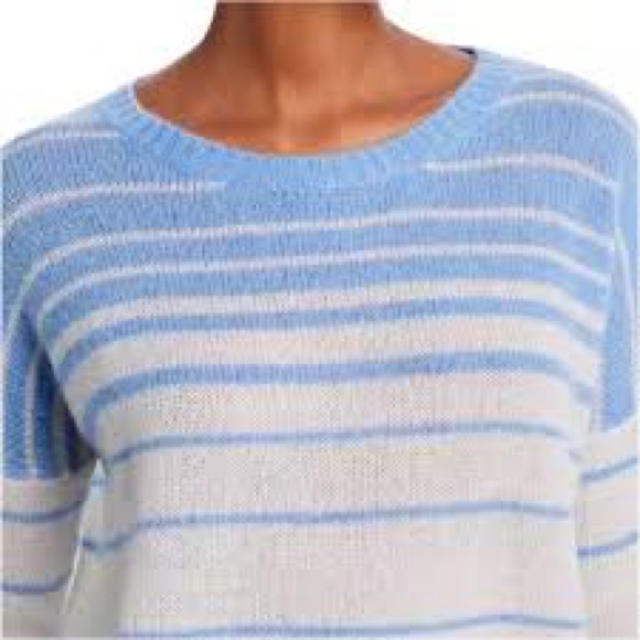 NWT Bloomingdale’s Aqua 100% Cashmere Variga Stripe Blue/White Striped Sweater S - Picture 2 of 9